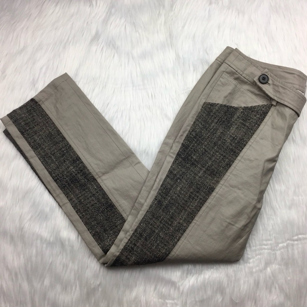 Derek Lam Tan Pleather Pants with Dark Tweed Side Panels